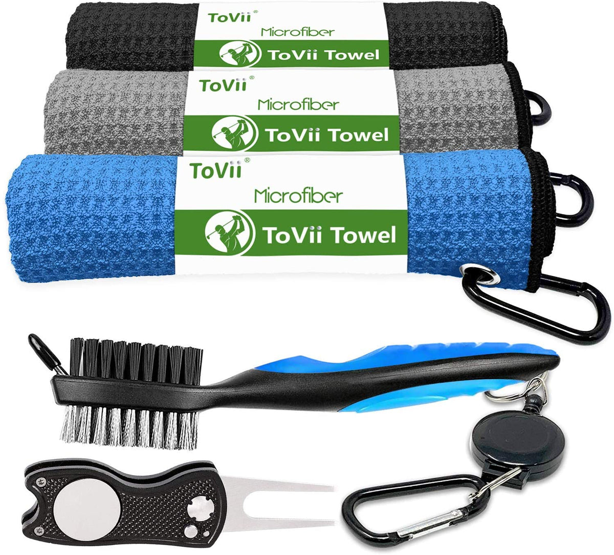 Golf Towel 3 Pack Microfiber Waffle Weave Golf Bags Men Blue