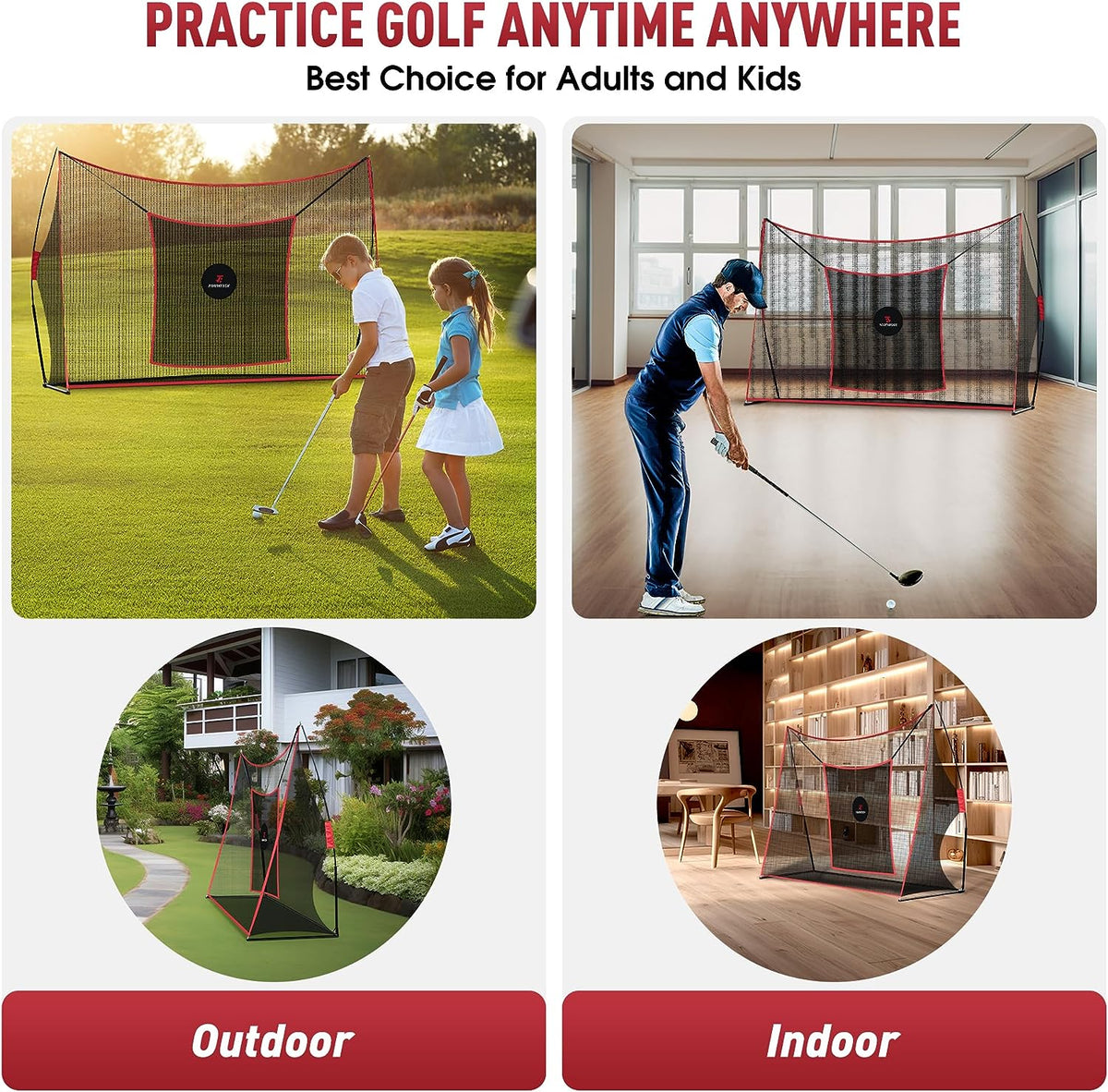 Golf Practice Net - Heavy Duty Driving Range Net with High Impact Chipping Target, Include Carry Bag and Golf Balls for Indoor Outdoor