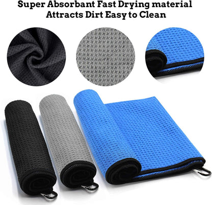 Golf Towel 3 Pack Microfiber Waffle Weave Golf Bags Men Blue