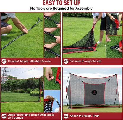 Golf Practice Net - Heavy Duty Driving Range Net with High Impact Chipping Target, Include Carry Bag and Golf Balls for Indoor Outdoor